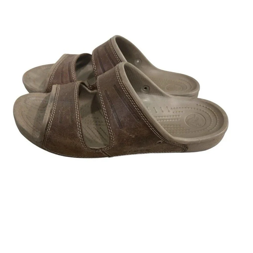 Crocs Yukon Two Strap Leather Sandals Brown Mens Sz 12